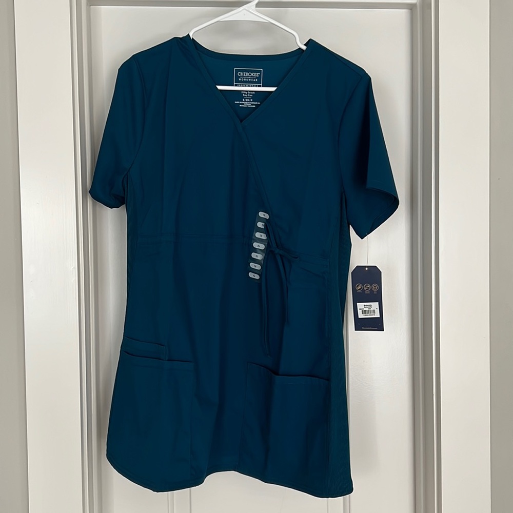 Cherokee Maternity Mock Wrap Top Caribbean Blue